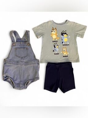 18m Kids Summer Bundle Bluey, Carter’s, Little Co, Overalls, T-shirt, Bike Short